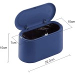 Small Desktop Trash Can with Press-Top Lid, suitable for office, bathroom, kitchen, and bedroom; also can be used for storing pet food (Dark Blue)
